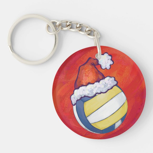 Volleyball with Christmas Hat Key Ring (Front)