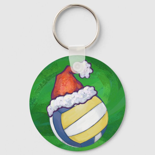 Volleyball with Christmas Hat Key Ring (Front)