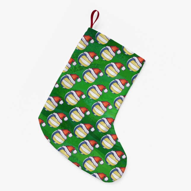 Volleyball with Christmas Hat Small Christmas Stocking (Front (Hanging))
