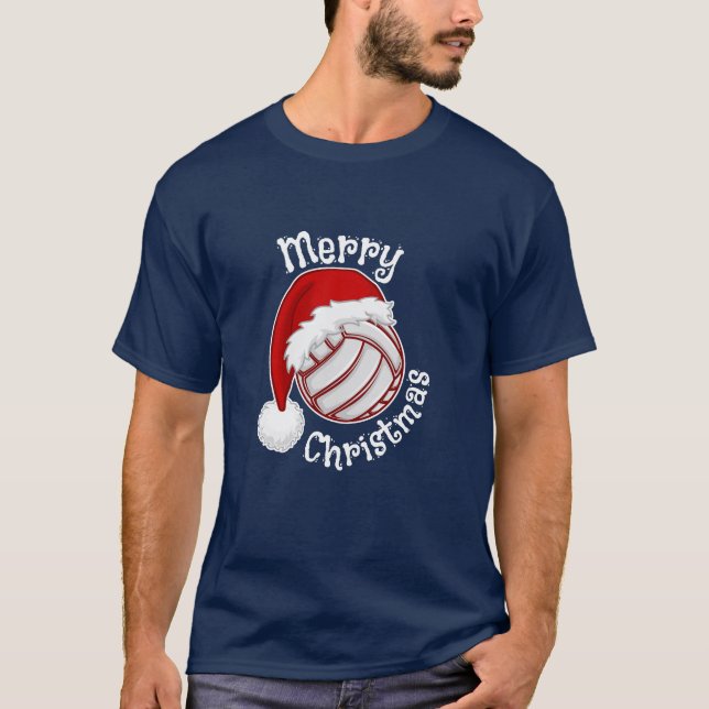 Volleyball with Santa hat Funny Christmas print T-Shirt (Front)