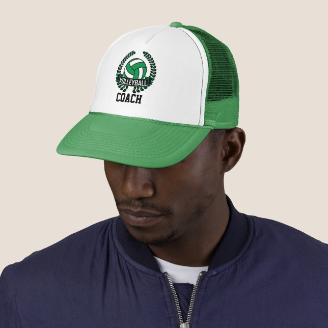 Volleyball Wreath Logo - Green Trucker Hat (In Situ)