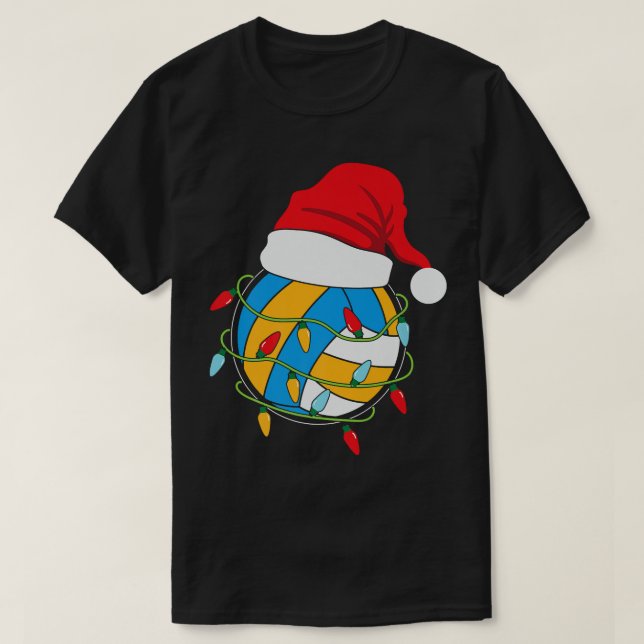 Volleyball Xmas Lights Santa Costume Pajama Winter T-Shirt (Design Front)