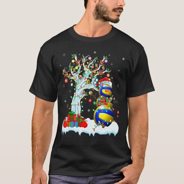 Volleyball Xmas Tree Lighting Snowman Volleyball C T-Shirt (Front)