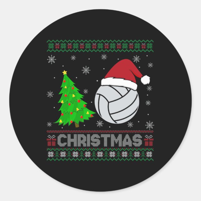 Volleyball Xmas Tree Lighting Ugly Christmas Sweat Classic Round Sticker (Front)