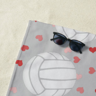 volleyballs and hearts pattern personalised beach towel