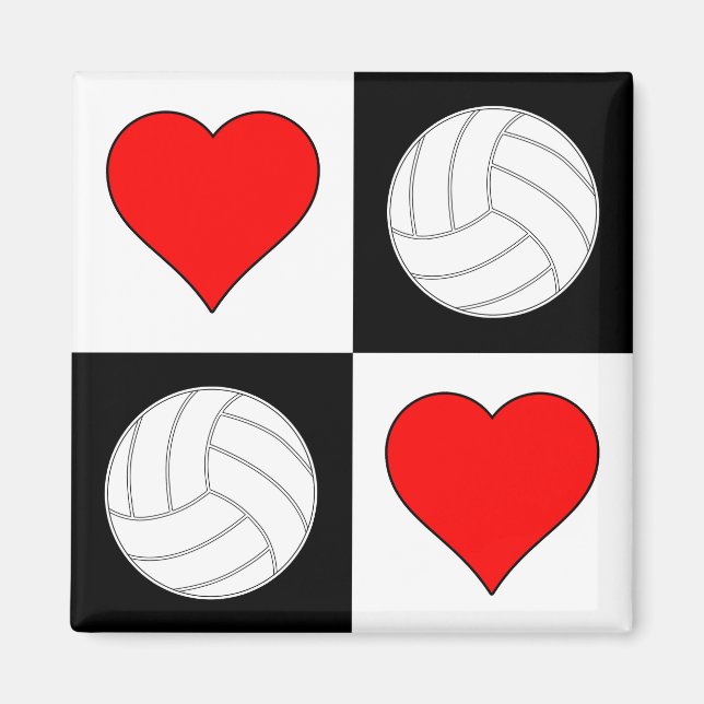Volleyballs & Hearts Pattern Decorative Magnet (Front)
