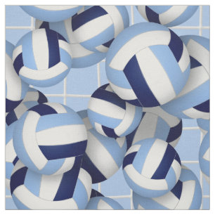 Volleyballs pattern w net bkgrd navy lt blue fabric