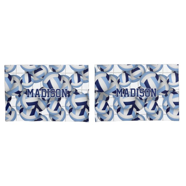 Volleyballs pattern w net bkgrd navy lt blue pillowcase (Front-Set)