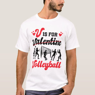 Volleybyll Heart V Is For Valentine Volleyll Lover T-Shirt