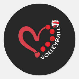 Volleybyll Valentine Day Heart Volleyll Lovers Wom Classic Round Sticker