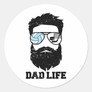 Volleyll Hockey Dad Messy Hair Beard Volleyll Hock Classic Round Sticker