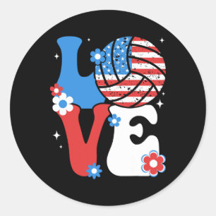 Volleyll Love 4th Of July Us American Flag Volleyl Classic Round Sticker