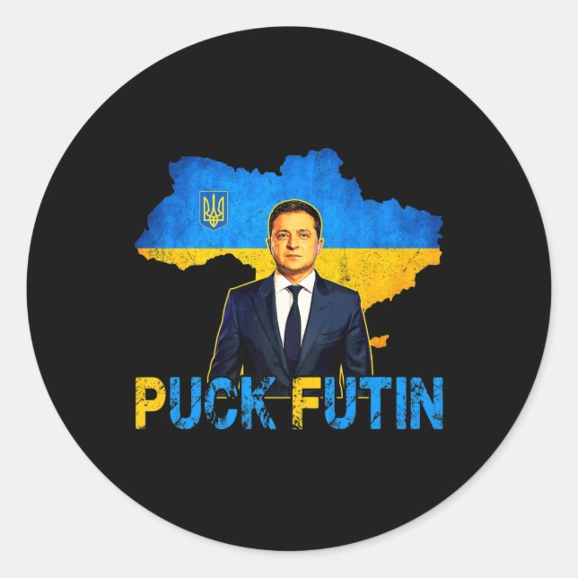Volodymyr Zelensky Puck Futin Meme I Stand With Uk Classic Round Sticker (Front)