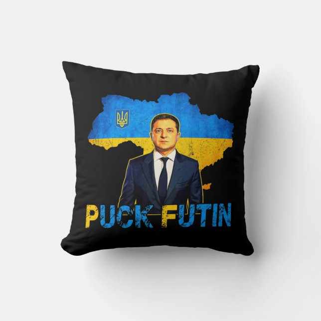 Volodymyr Zelensky Puck Futin Meme I Stand With Uk Cushion (Front)