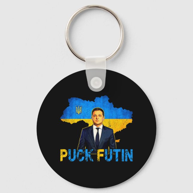 Volodymyr Zelensky Puck Futin Meme I Stand With Uk Key Ring (Front)