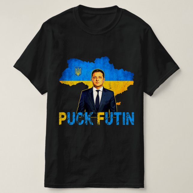 Volodymyr Zelensky Puck Futin Meme I Stand With Uk T-Shirt (Design Front)