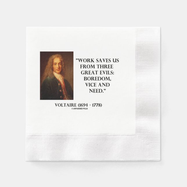 Voltaire Work Saves Us From Three Great Evils Qte Napkin (Front)