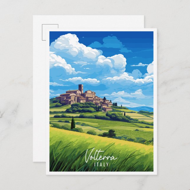 Voltera Italy vintage travel illustration Postcard (Front/Back)