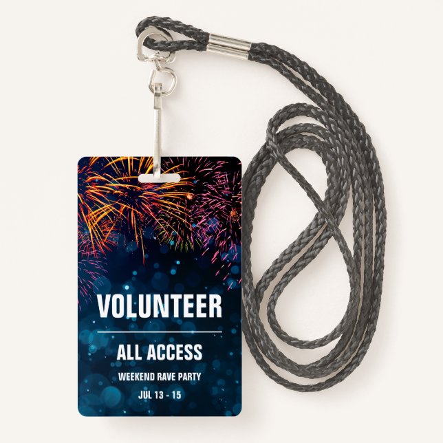 Volunteer All Access Event Pass | Fireworks Finale ID Badge (Front with Lanyard)