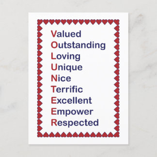 Volunteer Appreciation Thanks Hearts Red White Postcard