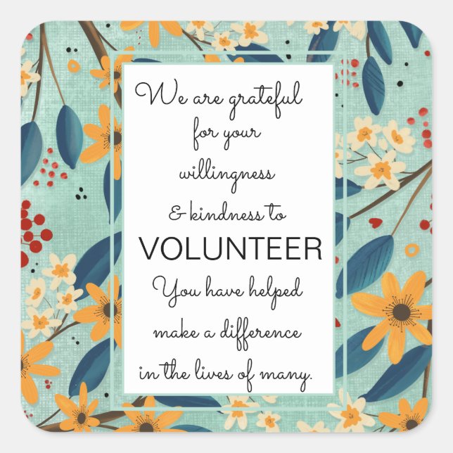 volunteer appreciation week card square sticker (Front)