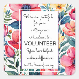 volunteer appreciation week floral pattern card square sticker