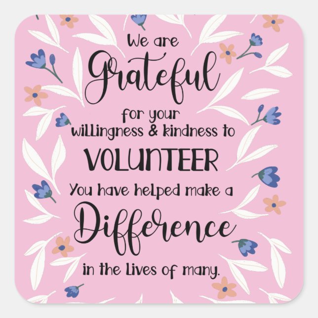 volunteer appreciation week pattern card square sticker (Front)