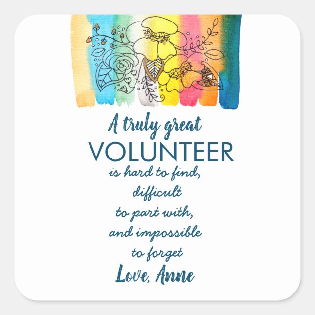 volunteer appreciation week watercolour flowers square sticker (Front)