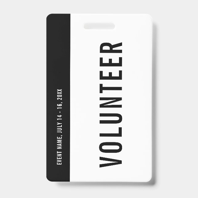 Volunteer Black & White Event Staff All Access ID Badge (Front)