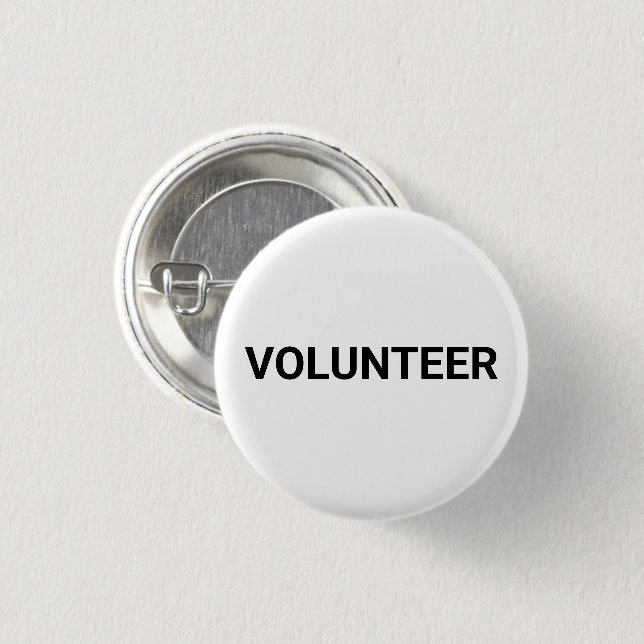 Volunteer black & white simple elegant pin button (Front & Back)