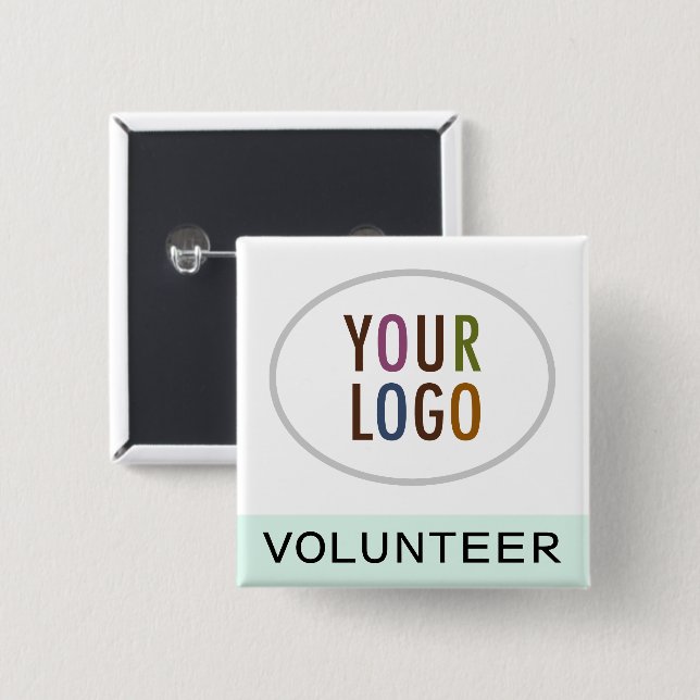 Volunteer Button Badge Pin Custom Logo Square Mint (Front & Back)