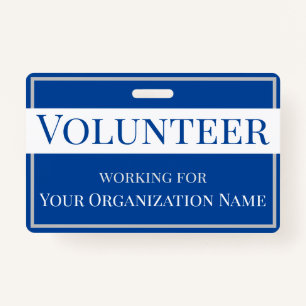 Volunteer Custom Organisation Name Blue and White ID Badge