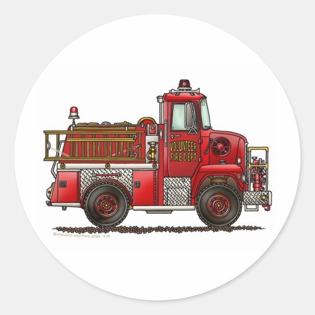 Volunteer Fire Truck Firefighter Classic Round Sticker (Front)
