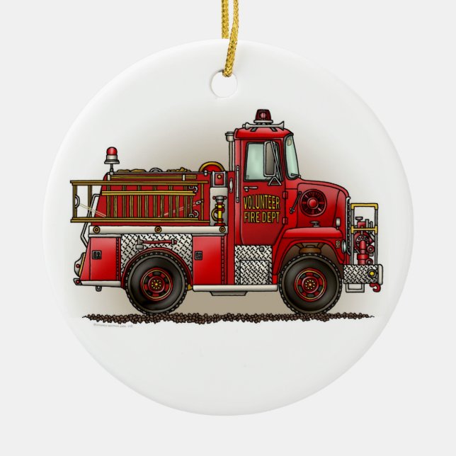 Volunteer Fire Truck Ornament (Front)