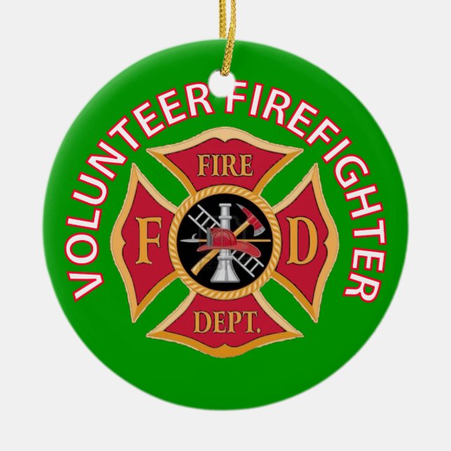 Volunteer Firefighter Custom Ceramic Tree Decoration (Front)