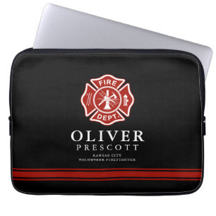 Volunteer Firefighter   Maltese Cross Symbol Black Laptop Sleeve