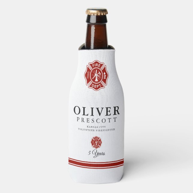 Volunteer Firefighter | Maltese Cross Symbol Bottle Cooler (Bottle Front)