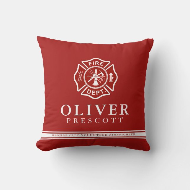 Volunteer Firefighter | Maltese Cross Symbol Red Cushion (Front)