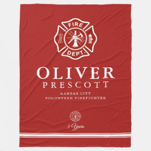 Volunteer Firefighter   Maltese Cross Symbol Red Fleece Blanket