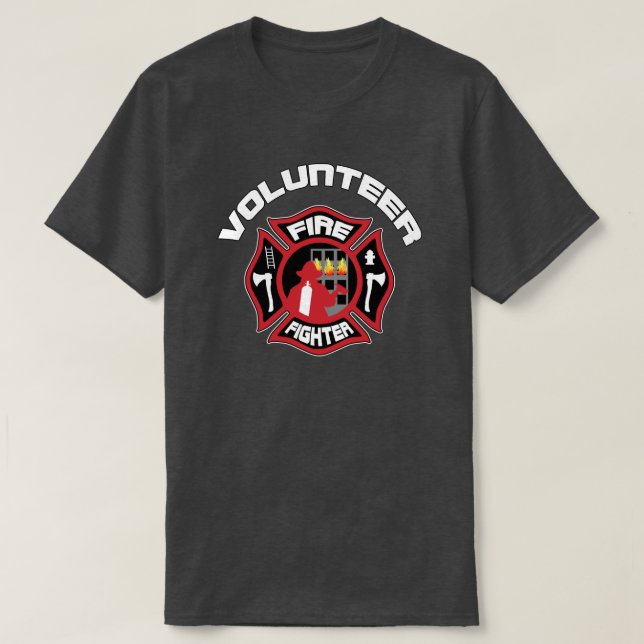Volunteer Firefighter Modern Badge T-Shirt (Design Front)