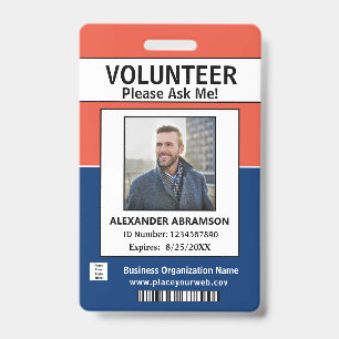 Volunteer ID Card Modern Ask Me Logo Custom Badge