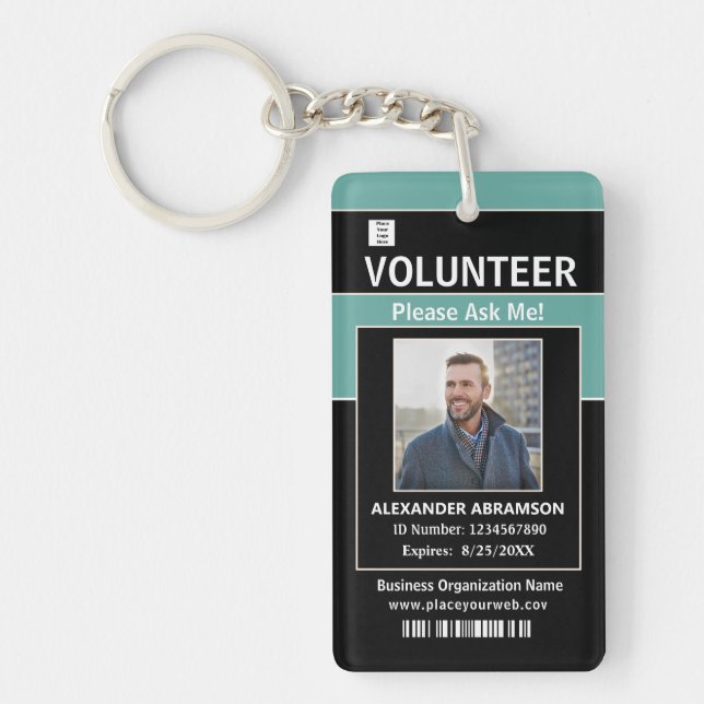 Volunteer ID Card Modern Ask Me Logo Custom  Key Ring (Front)