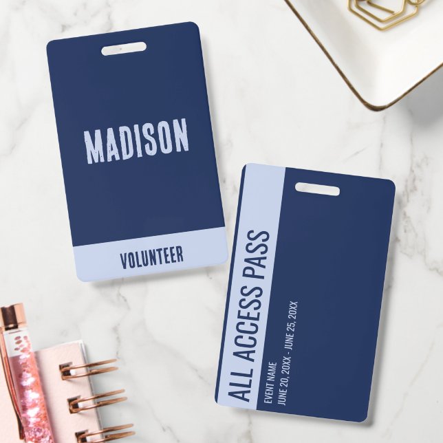 Volunteer Name All Access Pass Event navy blue ID Badge (Office)
