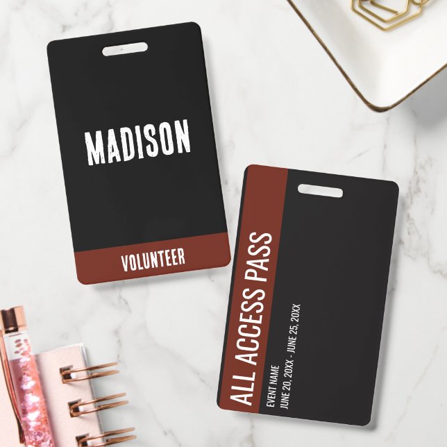 Volunteer Name All Access Pass Event red & black ID Badge (Office)