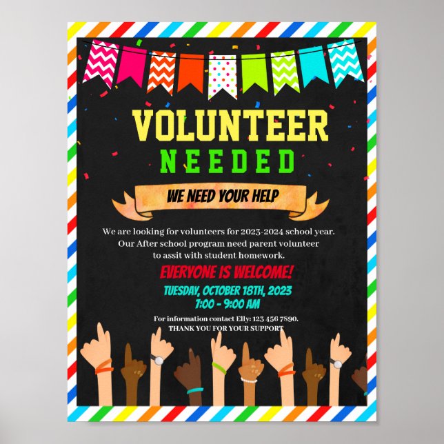 Volunteer Needed Recruitment School template Poster (Front)
