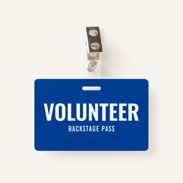 Volunteer Pass Blue Horizontal ID Badge (Front with Clip)