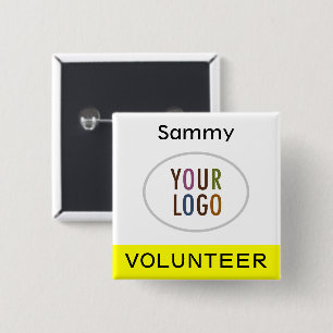 Volunteer Pinback Badge Custom Logo Yellow Square