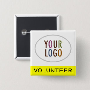 Volunteer Pinback Badge Custom Logo Yellow Square