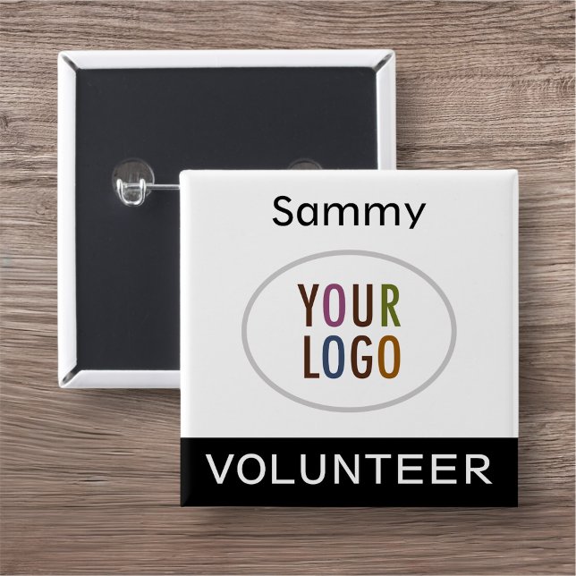 Volunteer Pinback Badge with Logo Black Square (MISOOK Square Pin Back Button for Volunteer with Logo Black)