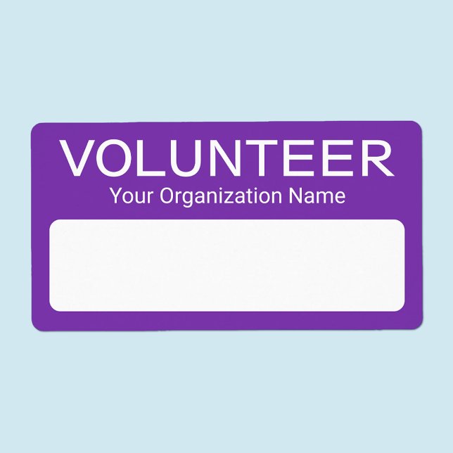 Volunteer Purple Name Tag Stickers Custom Writable (MISOOK Purple Volunteer Name Tag Stickers)